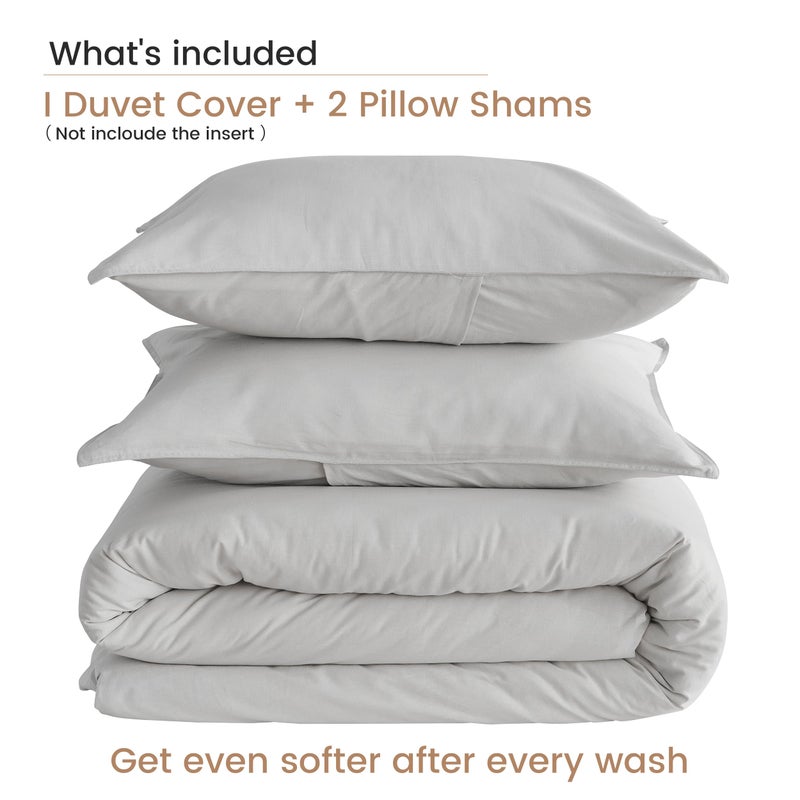 BISELINA French Linen Duvet Cover Set 3pcs with Hidden Zipper Closure Natural Flax Cotton Blend Solid Color Soft Breathable Luxury Farmhouse Bedding - King Size, Khaki Grey - Image 5